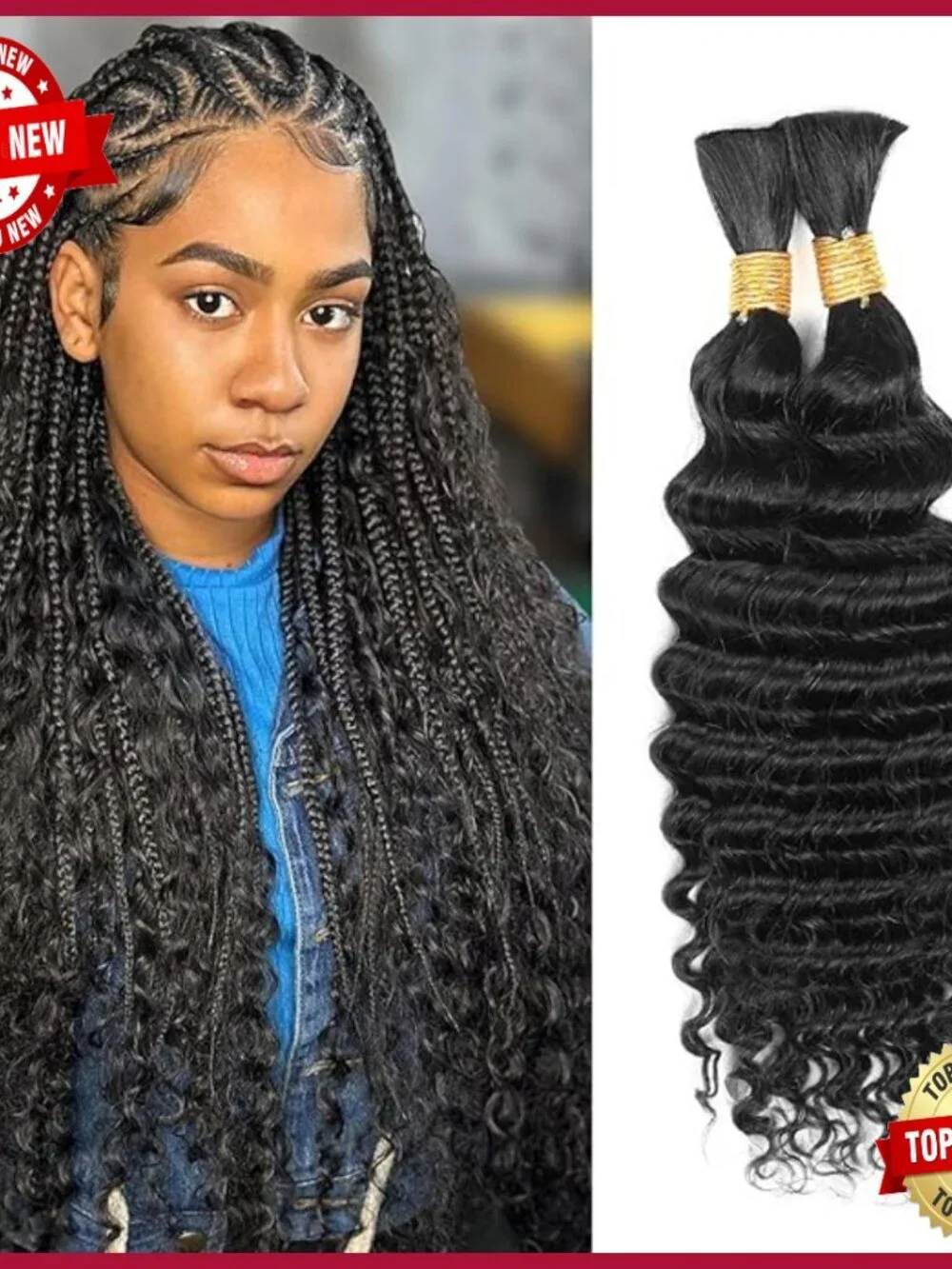 20 Inch Deep Wave Human Hair Extensions for Braiding 100g Bundles